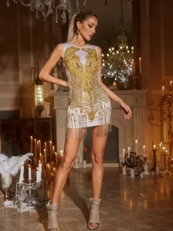 Harrick Embellished Fringe Mini Dress