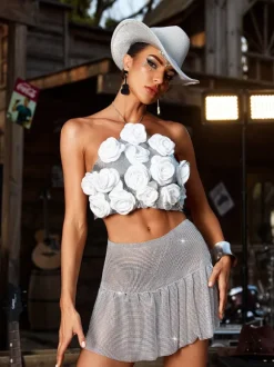 Hatim Halterneck Flower Chainmail Top