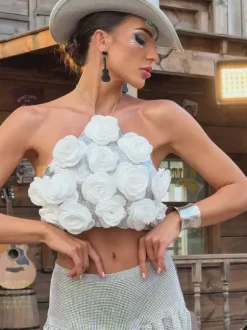 Hatim Halterneck Flower Chainmail Top