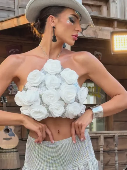 Hatim Halterneck Flower Chainmail Top