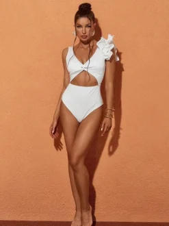 Heather Ruffle Cutout One Piece Swimsuit