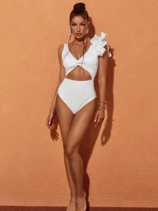 Heather Ruffle Cutout One Piece Swimsuit
