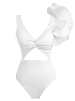 Heather Ruffle Cutout One Piece Swimsuit