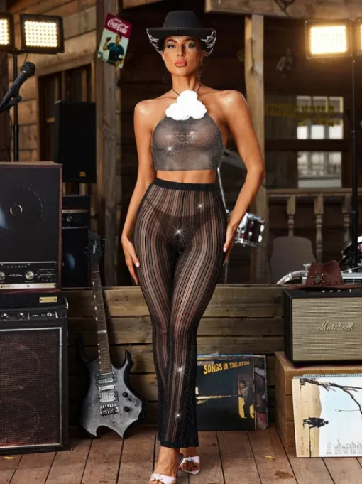 Hilaria See Through Glitter Pants