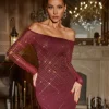 Hummer Off Shoulder Rhinestone Mini Dress