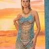 Huxley Beaded Fringe Dress In Blue