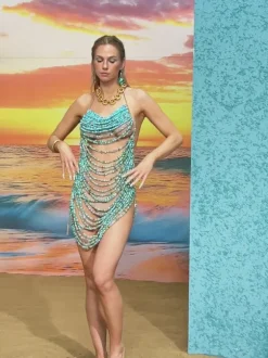 Huxley Beaded Fringe Dress In Blue