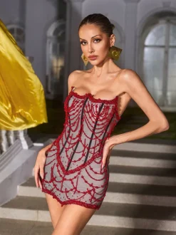 Hyvanna Strapless Beaded Mini Dress