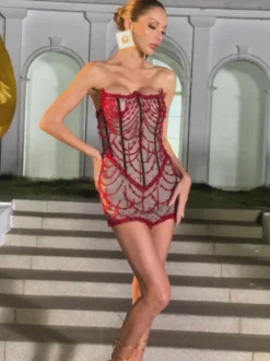 Hyvanna Strapless Beaded Mini Dress