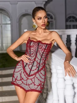 Hyvanna Strapless Beaded Mini Dress