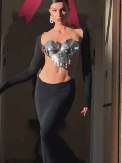 Iago Metallic Heart Drop Armor Top In Silver