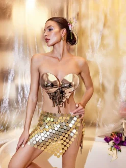 Iago Metallic Heart Drop Armor Top In Rose Gold