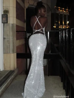 Iduia Backless Cutout Rhinestone Maxi Dress
