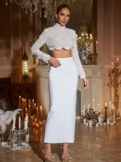 Iekika Pearl Sequin Bandage Skirt Set