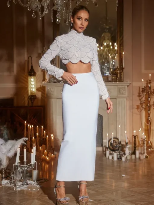 Iekika Pearl Sequin Bandage Skirt Set
