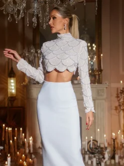 Iekika Pearl Sequin Bandage Skirt Set