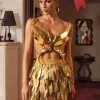 Ilya Butterfly Glossy Armor Top In Gold
