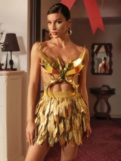 Ilya Butterfly Glossy Armor Top In Gold