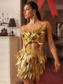 Ilya Butterfly Glossy Armor Top In Gold