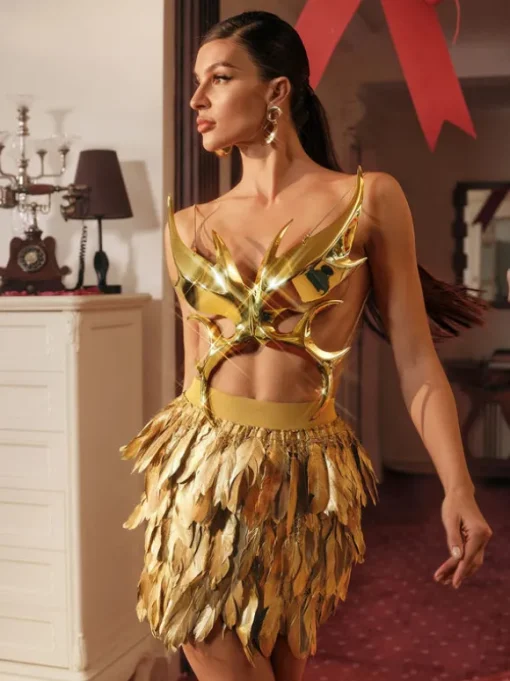 Ilya Butterfly Glossy Armor Top In Gold
