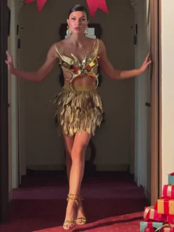 Ilya Butterfly Glossy Armor Top In Gold