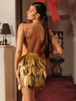Ilya Butterfly Glossy Armor Top In Gold