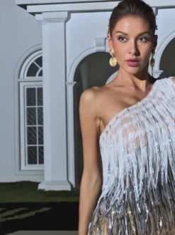 Imre One Shoulder Fringe Sequin Dress