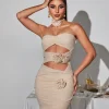 Inara Strapless Flower Cutout Mesh Dress
