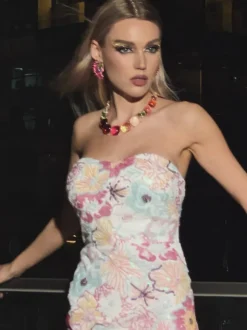 Indalecio Strapless Floral Sequin Maxi Dress