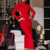 Ishhara Long Sleeve Bow Cutout Bandage Dress