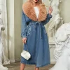 Ishtar Faux Fur Collar Denim Coat