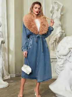 Ishtar Faux Fur Collar Denim Coat