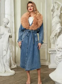 Ishtar Faux Fur Collar Denim Coat
