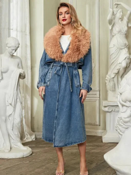 Ishtar Faux Fur Collar Denim Coat