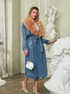 Ishtar Faux Fur Collar Denim Coat