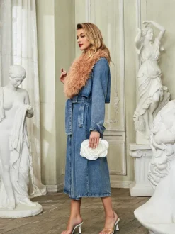 Ishtar Faux Fur Collar Denim Coat