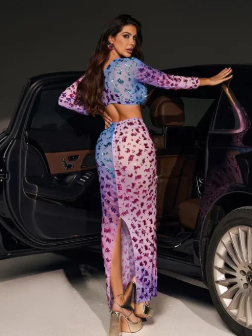 Issa Ombre Rhinestone Cutout Maxi Dress