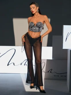 Izaiah Rhinestone Crop Bandage Top