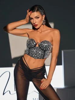 Izaiah Rhinestone Crop Bandage Top