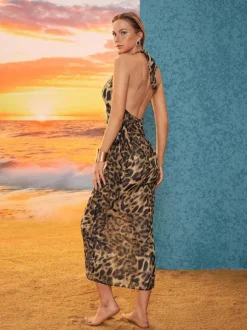 Jacopo Backless Leopard Printed Midi Dress