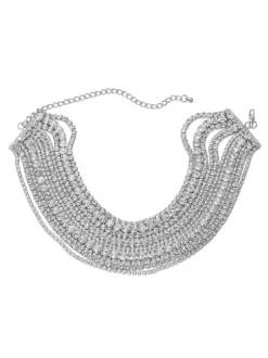 Jago Multi Layered Crystal Necklace In Silver