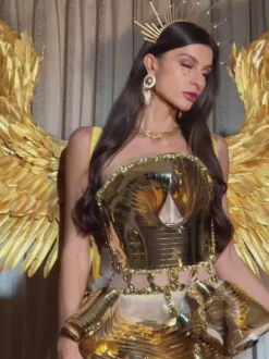 Jahdiel Crystal Fringe Metallic Skirt Set In Gold