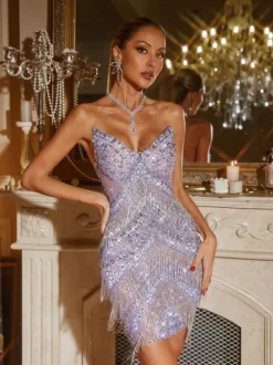 Jaimarie Rhinestone Fringe Mini Dress