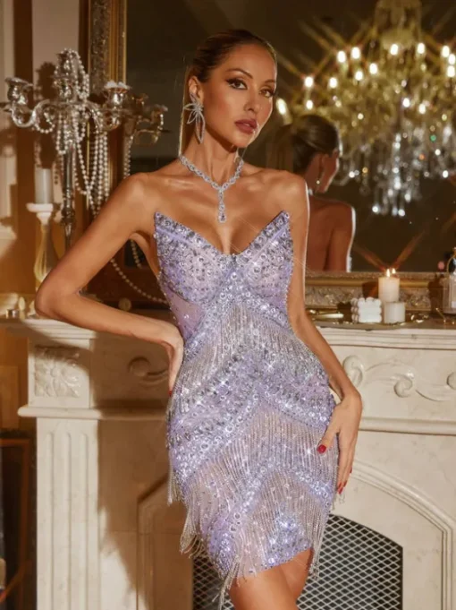 Jaimarie Rhinestone Fringe Mini Dress