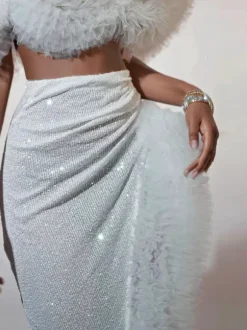 Jalynne Corset Tulle Trimmed Sequin Skirt Set In White