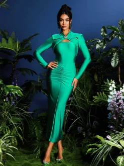 Jeaselle Long Sleeve Ruched Midi Dress