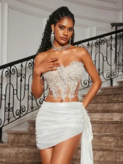 Jelia Strapless Ruched Skirt Set