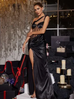 Jenta One Shoulder Corset Ruched Maxi Dress