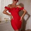 Jester Off Shoulder Flower Bandage Dress