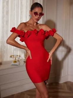 Jester Off Shoulder Flower Bandage Dress